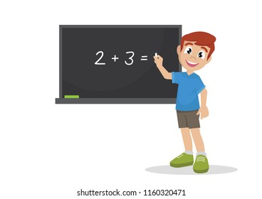 Happy Boy Standing By School Board Stock Vector (Royalty Free) 692228563