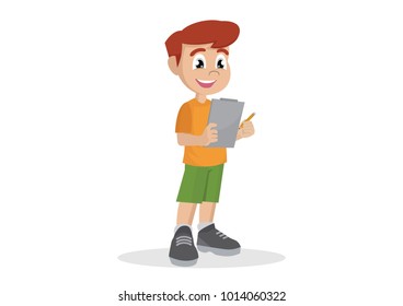 Cartoon character, Boy standing writing on a piece of paper., vector eps10