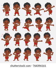 Cartoon character boy in a swimsuit. Set with different postures, attitudes and poses, always in negative attitude, doing different activities in vector vector illustrations.
