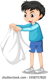 Cartoon character of a boy taking coat off illustration