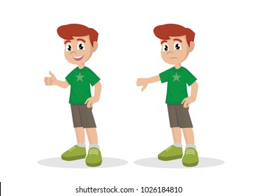 Cartoon character, Boy thumbs up thumbs down., vector eps10