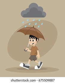 Cartoon character, Boy with umbrella in the rain.vector eps10