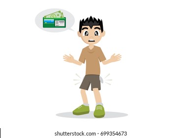 Cartoon character, Boy wallet lost., vector eps10