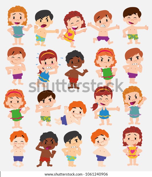 Cartoon Character Boys Girls Swimsuit Set Stock Vector (Royalty Free