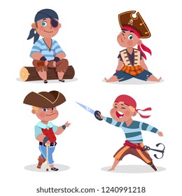 Cartoon character boys pirates vector isolated on white background