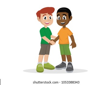 Cartoon character, Boys Shaking Hands.,vector eps10