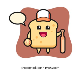 Cartoon character of bread as a baseball player, cute style design for t shirt, sticker, logo element