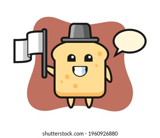 Cartoon character of bread holding a flag, cute style design for t shirt, sticker, logo element