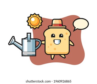 Cartoon character of bread holding watering can, cute style design for t shirt, sticker, logo element