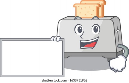 cartoon character of bread toaster design concept bring a board