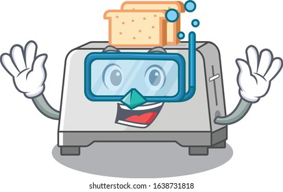 cartoon character of bread toaster wearing Diving glasses