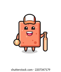 Cartoon character of brick as a baseball player , cute design