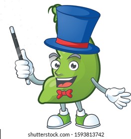 Cartoon character of broad beans performance as a Magician