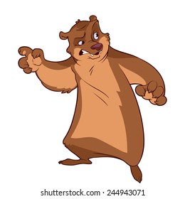 Cartoon character. Brown angry bear. Vector clip-art illustration on a white background.