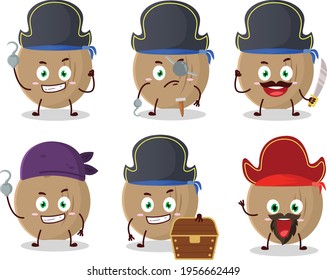 Cartoon character of brown coconut with various pirates emoticons