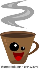 cartoon character brown cup of aromatic coffee laughing on white background