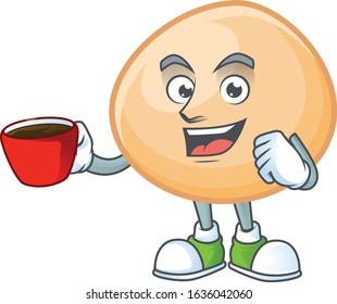 cartoon character of brown hoppang with a cup of coffee