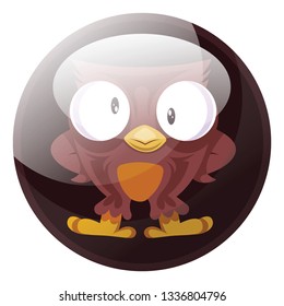 Cartoon character of a brown owl vector illustration in dark brown circle on white background.