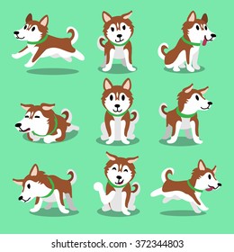 Cartoon character brown siberian husky dog poses