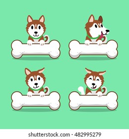 Cartoon character brown siberian husky dog with big bones
