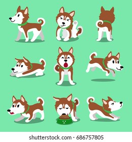 Cartoon character brown siberian husky dog poses