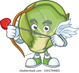 cartoon character of brussels sprouts Cupid having arrow and wings