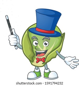 Cartoon character of brussels sprouts performance as a Magician