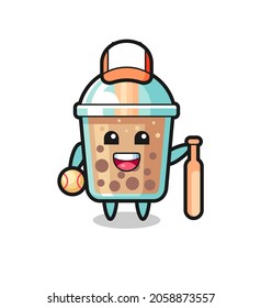 Cartoon character of bubble tea as a baseball player , cute style design for t shirt, sticker, logo element