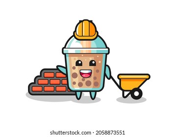 Cartoon character of bubble tea as a builder , cute style design for t shirt, sticker, logo element