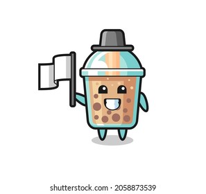 Cartoon character of bubble tea holding a flag , cute style design for t shirt, sticker, logo element