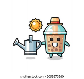 Cartoon character of bubble tea holding watering can , cute style design for t shirt, sticker, logo element