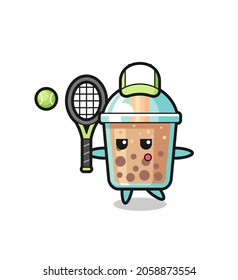 Cartoon character of bubble tea as a tennis player , cute style design for t shirt, sticker, logo element