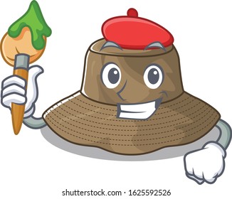 Cartoon character of bucket hat Artist with a brush