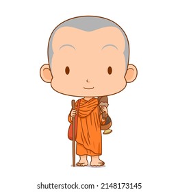 Cartoon character of Buddhist pilgrim monk.