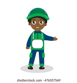 Cartoon character builder. Black man mascot. Black man mascot logo. Black worker. Vector illustration