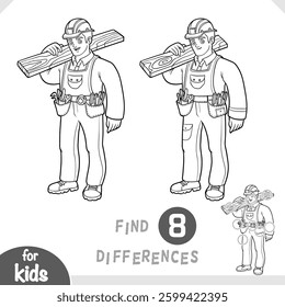Cartoon character builder man. Find differences, black and white, education game for children