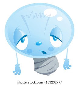 Cartoon character bulb, looking exhausted