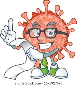 cartoon character of bulbul coronavirus holding menu on his hand