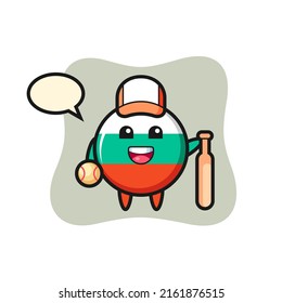 Cartoon character of bulgaria flag badge as a baseball player , cute style design for t shirt, sticker, logo element
