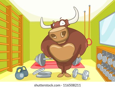 Cartoon Character Bull Bodybuilder. Vektorgrafik EPS10.: Stock