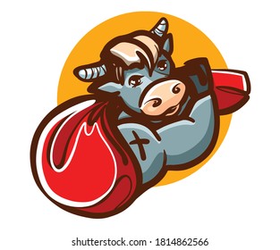 cartoon character bull guy carries a red bag with gifts isolated vector