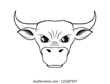 Cartoon character Bull Head isolated vector illustration in black and white