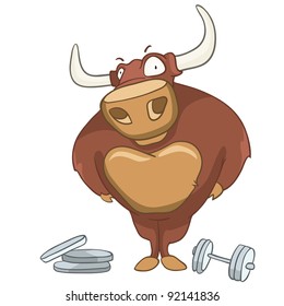 Cartoon Character Bull Isolated on White Background. Vector.