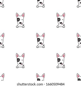 Cartoon character bull terrier dog seamless pattern background for design.