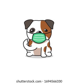 Cartoon character bulldog wearing protective face mask for design.