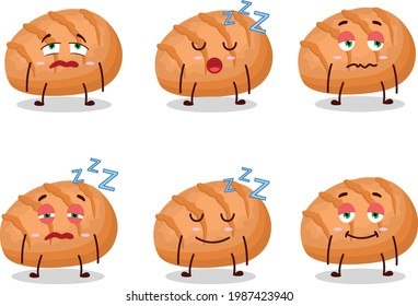 Caricatura de pan de bollo con expresión somnolienta. Ilustración del vector