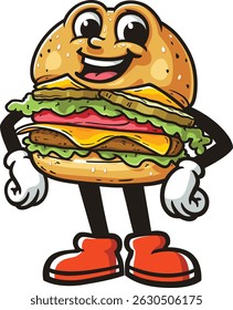 Cartoon personagem hambúrguer está rindo alegremente