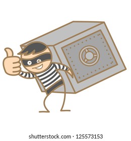 cartoon character of burglar carrying money box