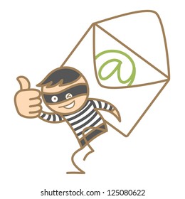 cartoon character of burglar getting e-mail content