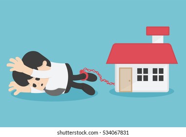 Cartoon Character Business chained on ankle the debt of home